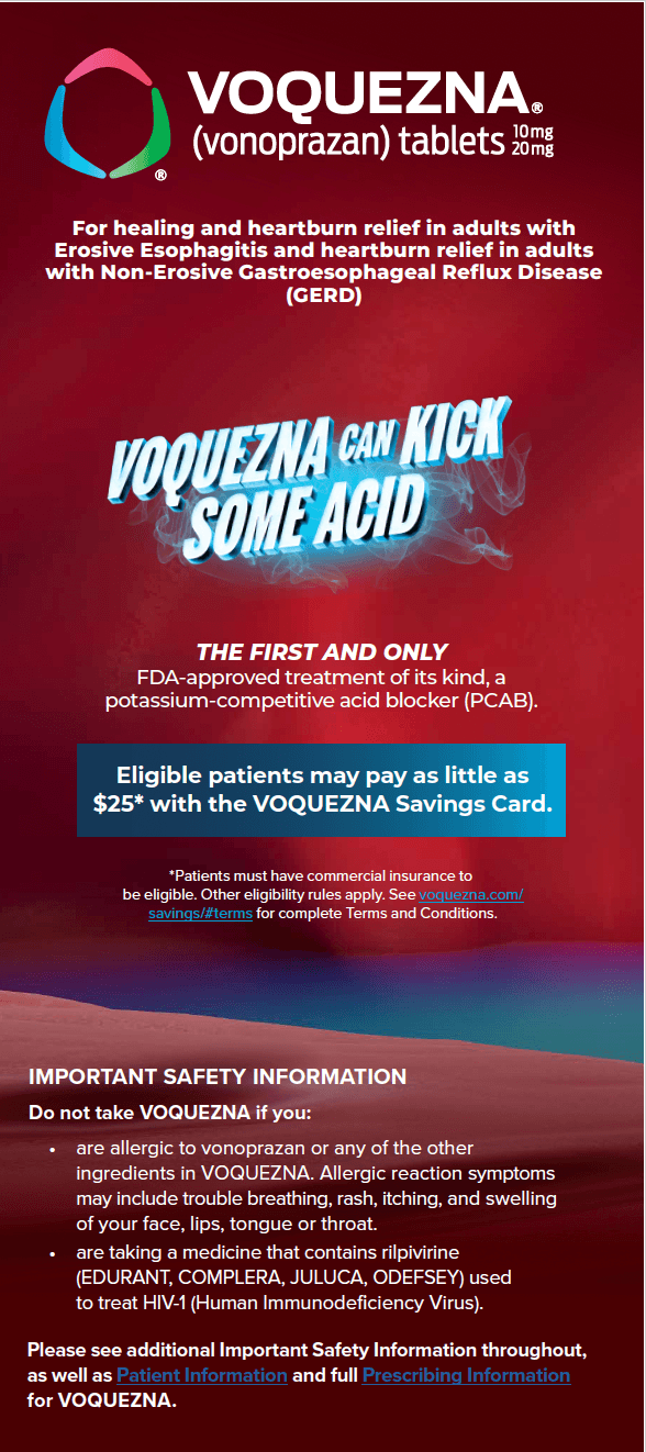 Cover image of VOQUEZNA® (vonoprazan) patient brochure for Erosive GERD and Non-Erosive GERD